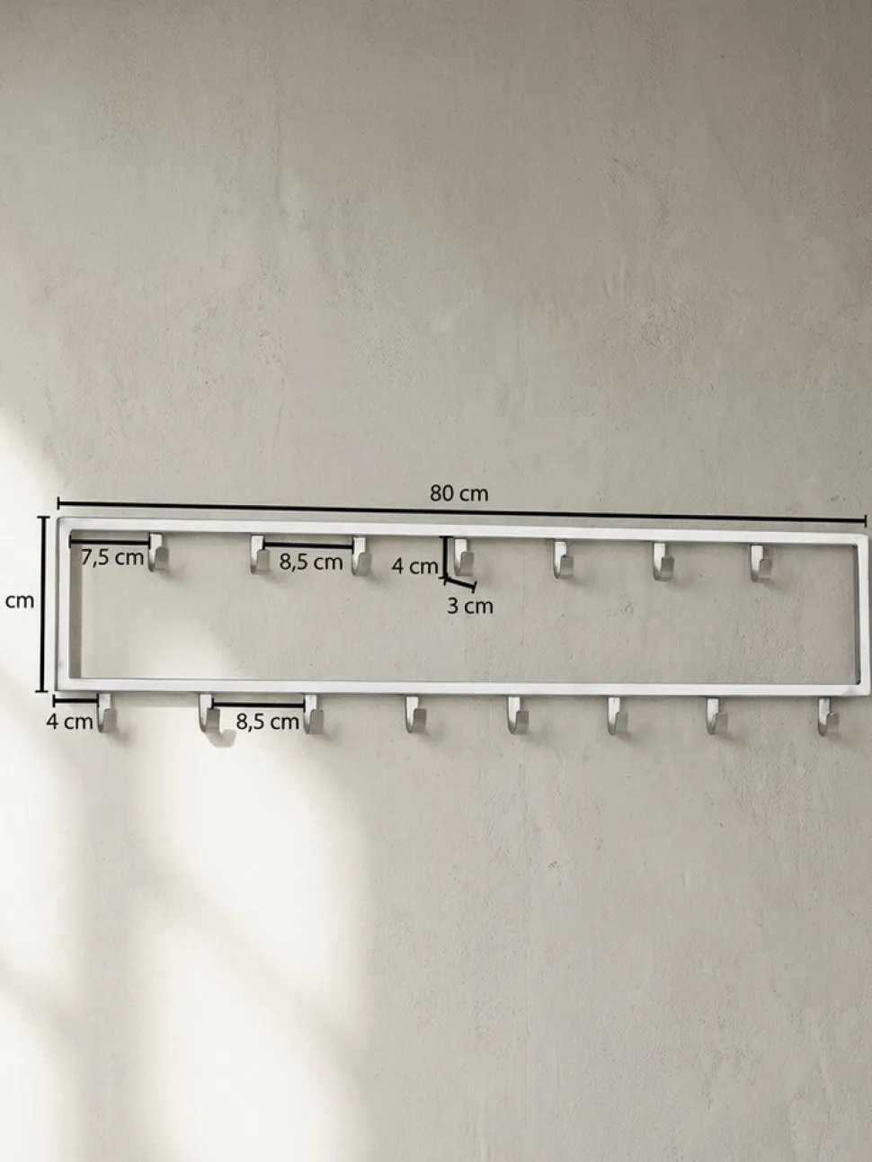 Wandgarderobe Metall Silber Modern 80x20x4 cm