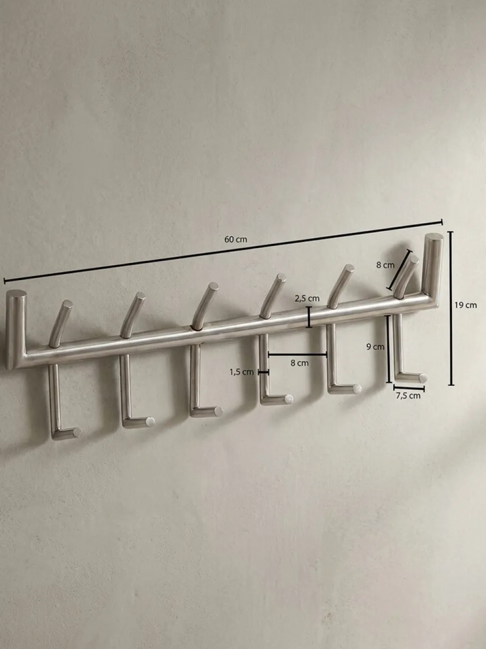 Wandgarderobe Metall Silber Modern 60x19x10 cm
