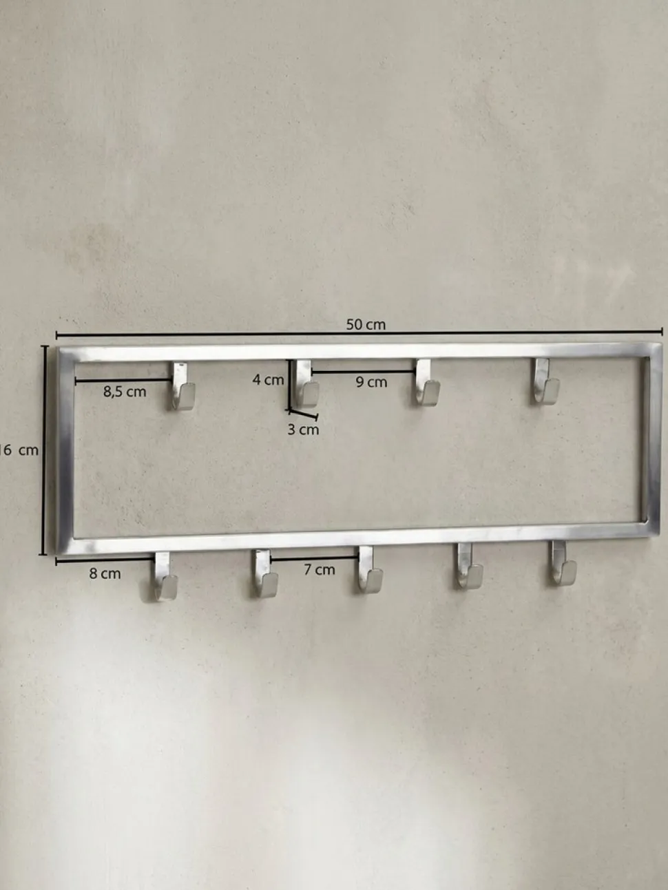 Wandgarderobe Metall Silber Modern 50x20x4 cm Hakenleiste Wandpaneel