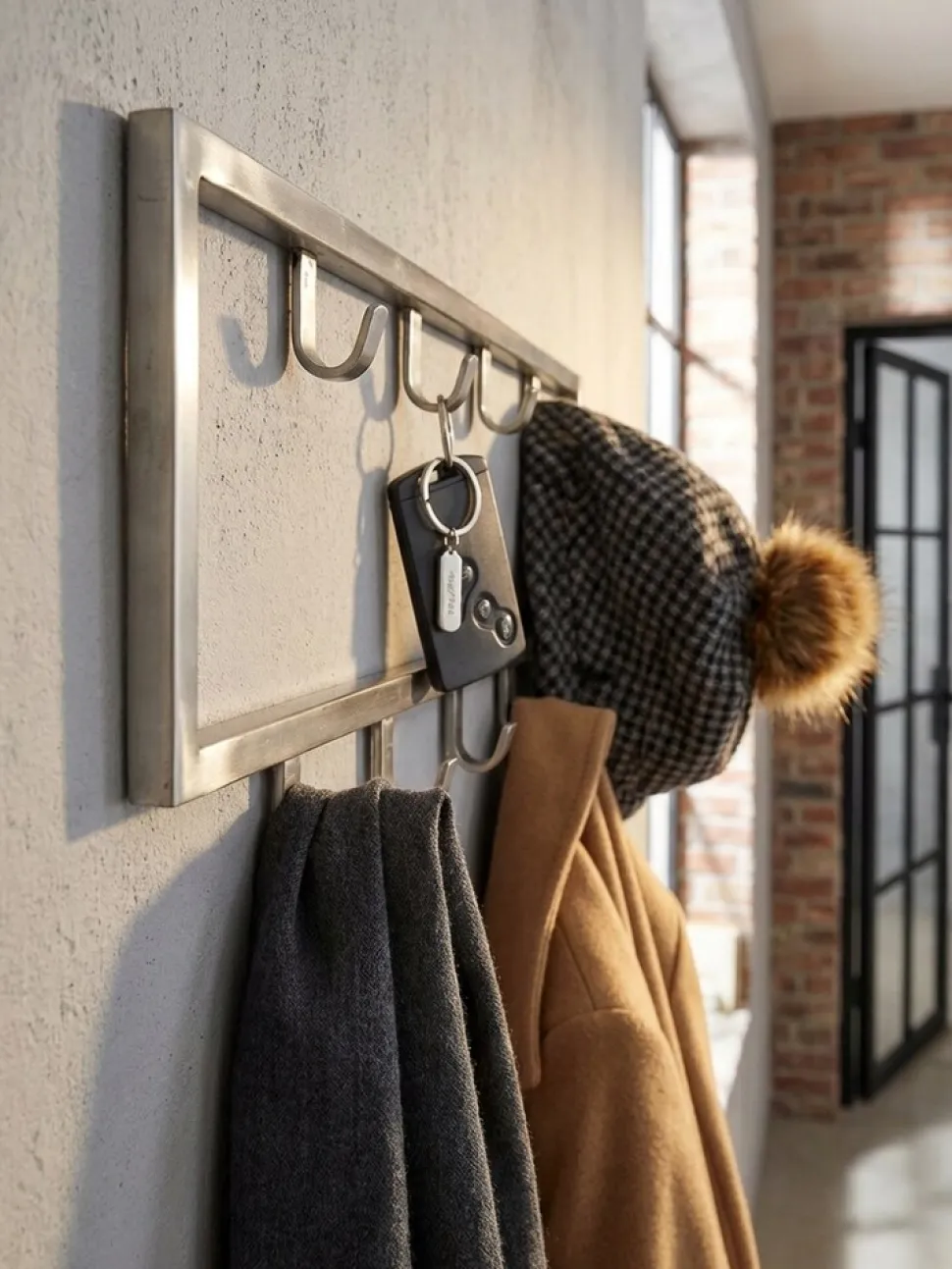 Wandgarderobe Metall Silber Modern 50x20x4 cm Hakenleiste Wandpaneel