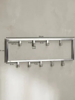Wandgarderobe Metall Silber Modern 50x20x4 cm Hakenleiste Wandpaneel