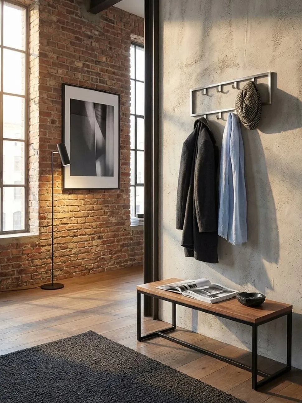 Wandgarderobe Metall Silber Modern 50x20x4 cm Hakenleiste Wandpaneel