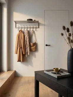 Wandgarderobe Metall Silber Modern 74,5x29x30 cm mit Ablage und Hutablage
