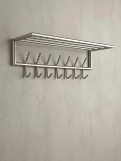 Wandgarderobe Metall Silber Modern 74,5x29x30 cm mit Ablage und Hutablage