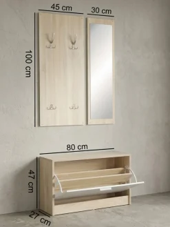 Wandgarderobe mit Spiegel und Schuhschrank SALERNO, Sonoma 80x27x180 cm