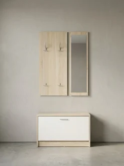 Wandgarderobe mit Spiegel und Schuhschrank SALERNO, Sonoma 80x27x180 cm