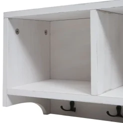 Wandregal MCW-K49, Garderobe Wandgarderobe Regal, 3 Staufächer 5 Haken 30x80x20cm Holz ~ weiß, shabby