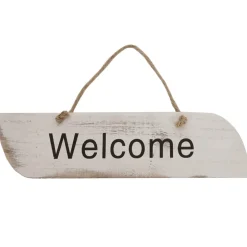 Wandschild Wilkommen, Dekoschild Holzschild, Shabby-Look 10,5x43x1cm ~ weiß