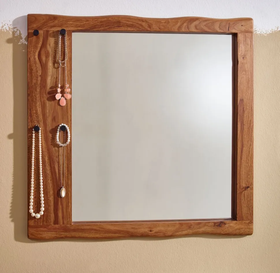 Wandspiegel FineBuy Flurspiegel Holz Massiv 80x80x3 cm Spiegel Flur Diele Groß