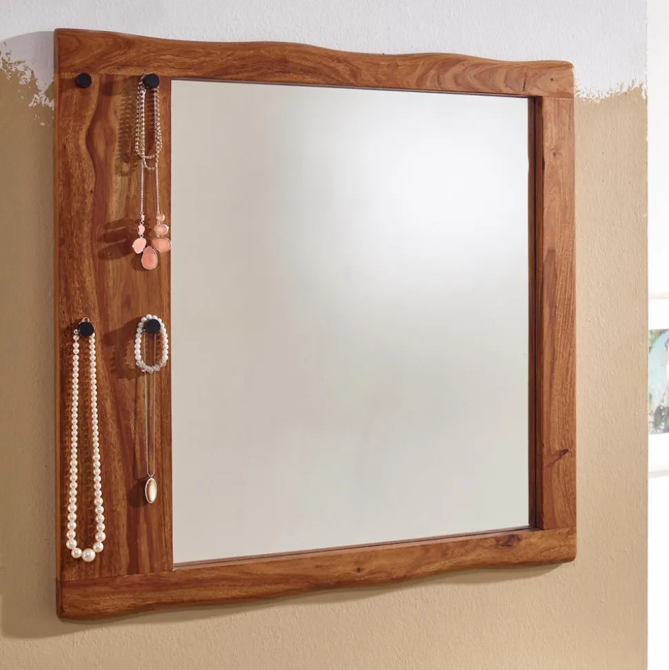 Wandspiegel FineBuy Flurspiegel Holz Massiv 80x80x3 cm Spiegel Flur Diele Groß
