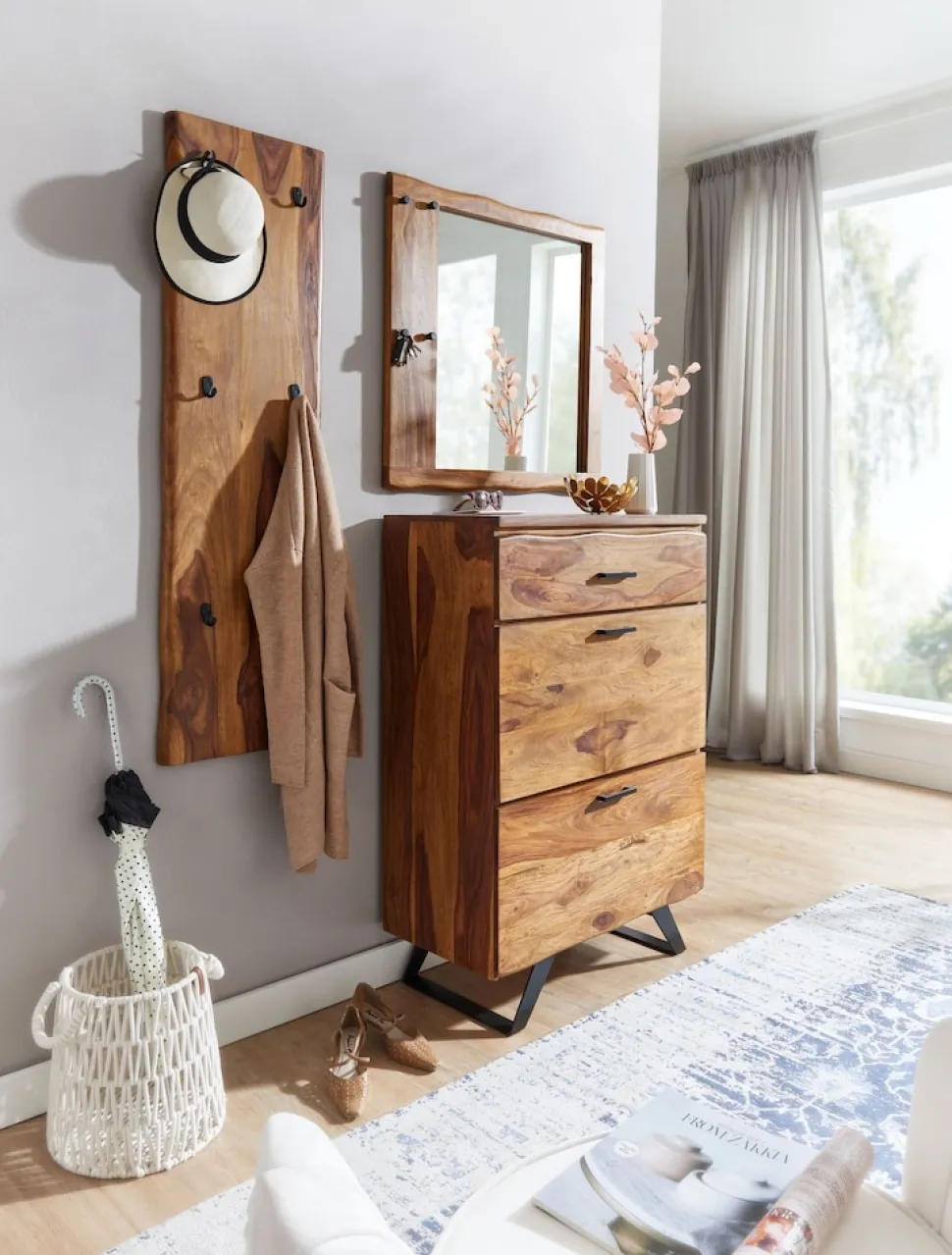 Wandspiegel FineBuy Flurspiegel Holz Massiv 80x80x3 cm Spiegel Flur Diele Groß