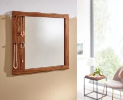Wandspiegel FineBuy Flurspiegel Holz Massiv 80x80x3 cm Spiegel Flur Diele Groß