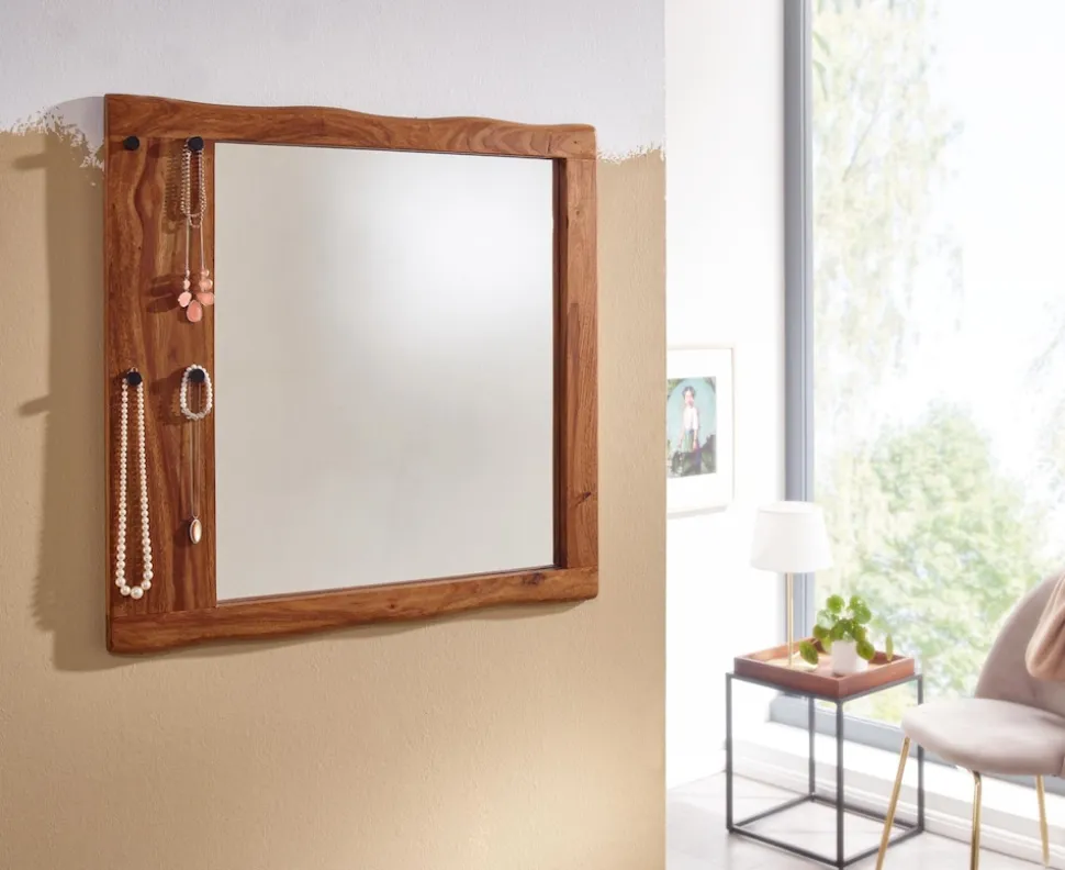 Wandspiegel FineBuy Flurspiegel Holz Massiv 80x80x3 cm Spiegel Flur Diele Groß