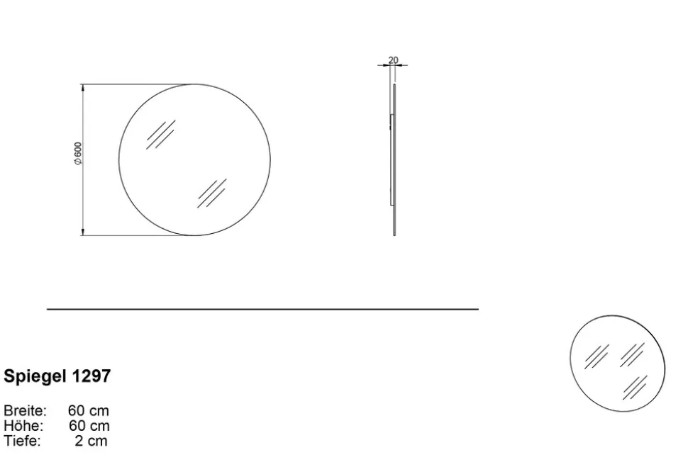 Wandspiegel Rund (Ø 60 cm) in Graphitfarben – Modern & Rahmenlos