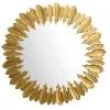 Wandspiegel Rund Metall Gold 68 cm Federn-Design