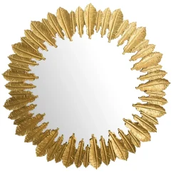Wandspiegel Rund Metall Gold 68 cm Federn-Design