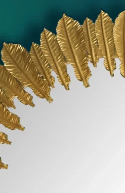 Wandspiegel Rund Metall Gold 68 cm Federn-Design