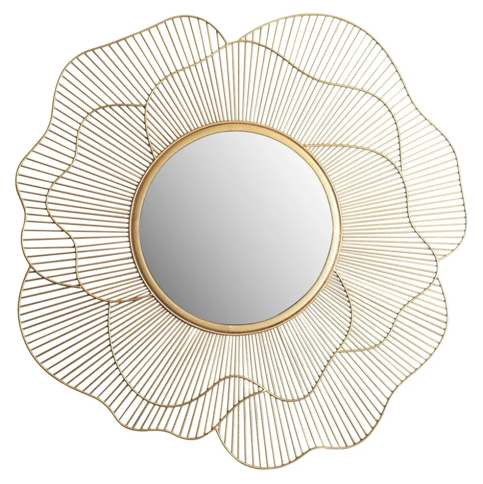 Wandspiegel Rund Metall Gold 77 cm Blütenform