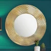 Wandspiegel Rund Metall Gold 74 cm Wellenmuster