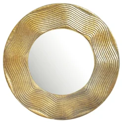 Wandspiegel Rund Metall Gold 74 cm Wellenmuster