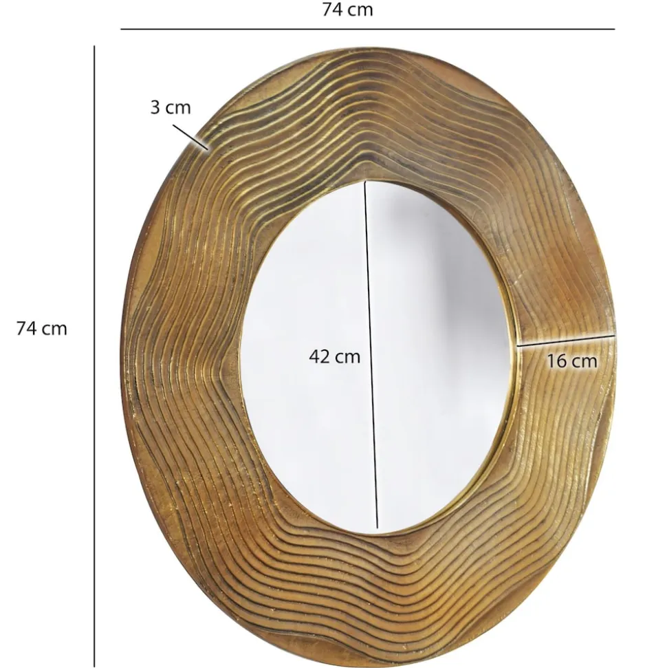 Wandspiegel Rund Metall Gold 74 cm Wellenmuster