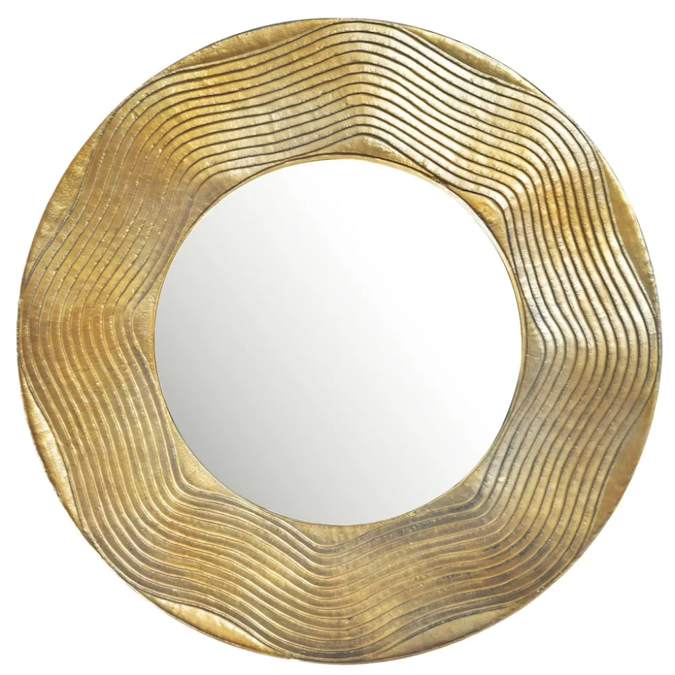 Wandspiegel Rund Metall Gold 74 cm Wellenmuster