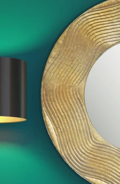 Wandspiegel Rund Metall Gold 74 cm Wellenmuster