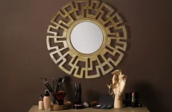 Wandspiegel Rund Metall Gold 60 cm Art déco Stil