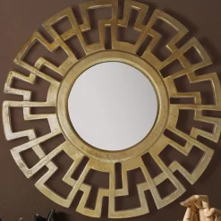 Wandspiegel Rund Metall Gold 60 cm Art déco Stil