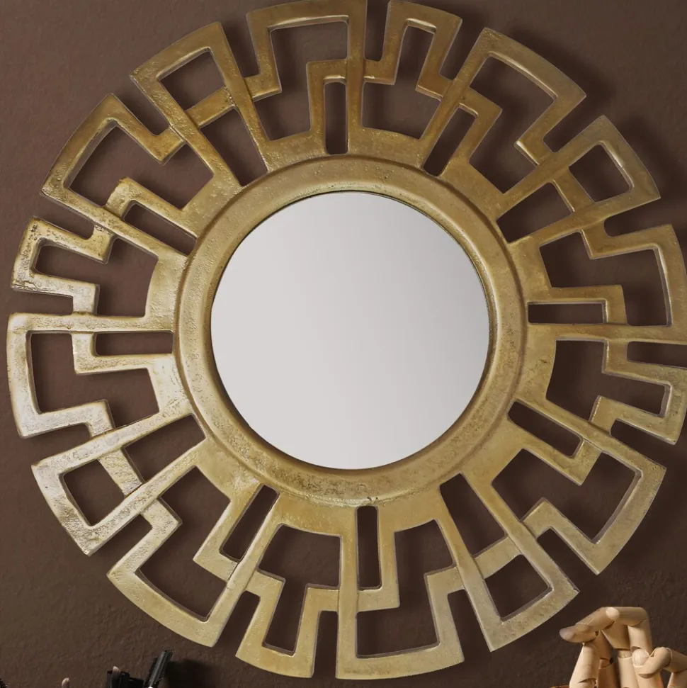 Wandspiegel Rund Metall Gold 60 cm Art déco Stil