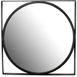 Wandspiegel Rund Metall Schwarz 54x54 cm Quadratischer Rahmen