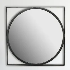 Wandspiegel Rund Metall Schwarz 54x54 cm Quadratischer Rahmen