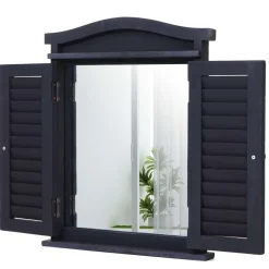 Wandspiegel Spiegelfenster mit Fensterläden 53x42x5cm ~ dunkelgrau
