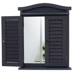 Wandspiegel Spiegelfenster mit Fensterläden 53x42x5cm ~ dunkelgrau