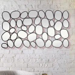 Wandspiegel 56x99 cm Glas Metallrahmen schwarz modern Design Tropfen Spiegel
