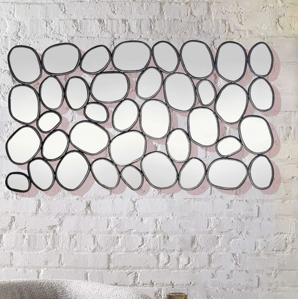 Wandspiegel 56x99 cm Glas Metallrahmen schwarz modern Design Tropfen Spiegel