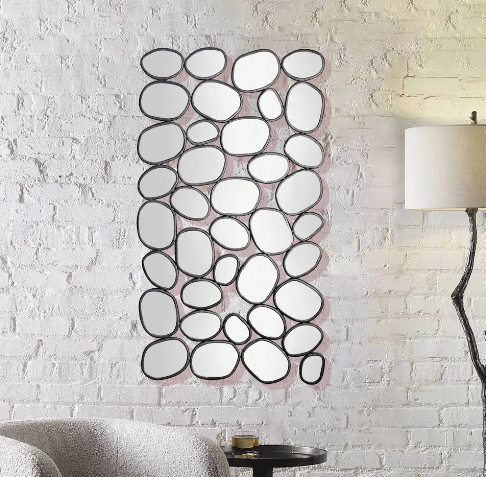 Wandspiegel 56x99 cm Glas Metallrahmen schwarz modern Design Tropfen Spiegel