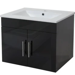 Waschbeckenunterschrank MCW-D16, Waschtischunterschrank Waschtisch Unterschrank Badmöbel, MVG hochglanz 60cm ~ schwarz