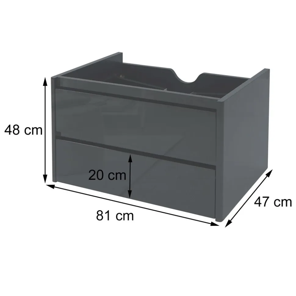 Waschbeckenunterschrank MCW-B19, Waschtischunterschrank Waschtisch Badezimmer, hochglanz Soft-Close 50x80cm ~ schwarz