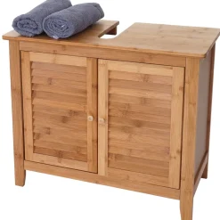 Waschbeckenunterschrank MCW-B18, Badezimmer Badschrank, Bambus ~ 60x67x30cm
