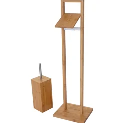 WC-Papierhalter MCW-B18, Klopapierhalter Toilettenrollenhalter Toilettenbürste, Bambus