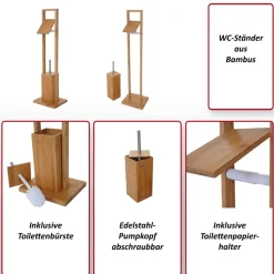 WC-Papierhalter MCW-B18, Klopapierhalter Toilettenrollenhalter Toilettenbürste, Bambus