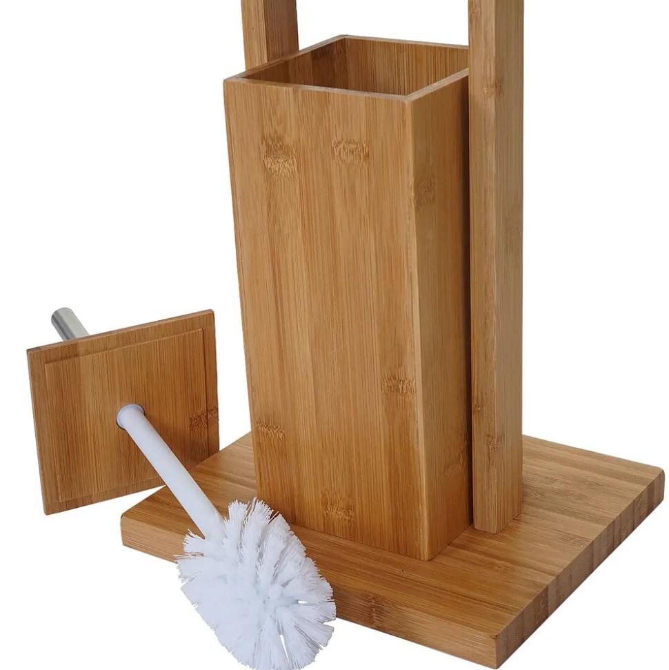 WC-Papierhalter MCW-B18, Klopapierhalter Toilettenrollenhalter Toilettenbürste, Bambus