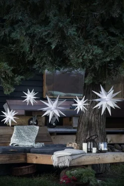 Weihnachtsstern LED Dekostern 25cm Weiss für AUSSEN Kabel mit Trafo 3D Stern 18 Zackig Leuchtstern Weihnachtslicht Winterbeleuchtung 3D Stern Weihnachtslicht Xmas Lights