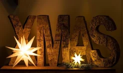 Weihnachtsstern LED Dekostern 25cm Weiss für AUSSEN Kabel mit Trafo 3D Stern 18 Zackig Leuchtstern Weihnachtslicht Winterbeleuchtung 3D Stern Weihnachtslicht Xmas Lights