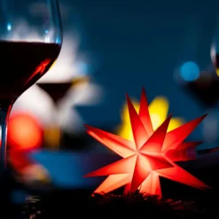 Weihnachtsstern LED Dekostern Klein 12cm ROT mit FERNBEDIENUNG und Batteriefach für 3 AA Batterien 6h Timer INNENRAUM DEKO 3D Stern 18 Zackig Leuchtstern LED Weihnachtsstern beleuchtet