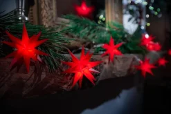 Weihnachtsstern LED Dekostern Klein 12cm ROT mit FERNBEDIENUNG und Batteriefach für 3 AA Batterien 6h Timer INNENRAUM DEKO 3D Stern 18 Zackig Leuchtstern LED Weihnachtsstern beleuchtet