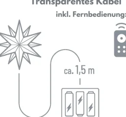 Weihnachtsstern LED Dekostern Klein 12cm ROT mit FERNBEDIENUNG und Batteriefach für 3 AA Batterien 6h Timer INNENRAUM DEKO 3D Stern 18 Zackig Leuchtstern LED Weihnachtsstern beleuchtet