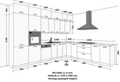 Winkelküche SIENA 350x290 cm Küchenzeile Eckküche Küche Schwarz matt XL Stauraum