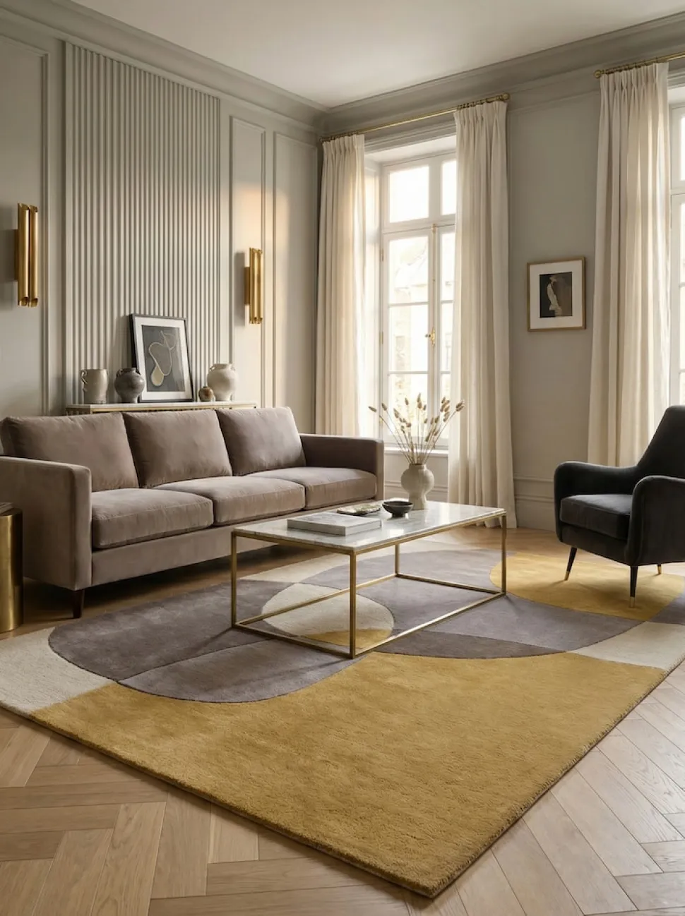 Wollteppich abstrakt Ocker 160 x 230 cm - AIRE | Kadima Design